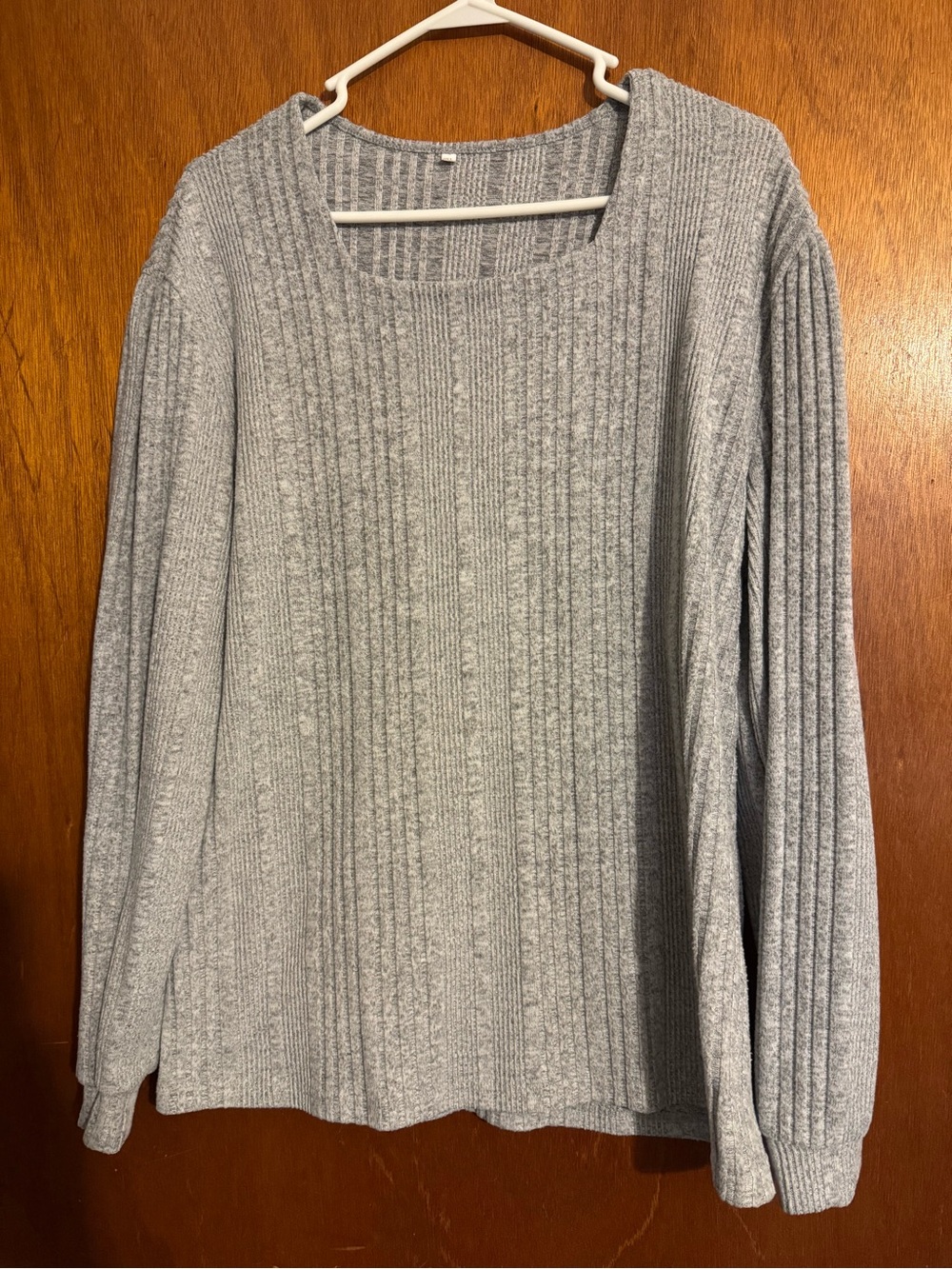 Soft Ribbed Square Neck Sweater - Light Gray